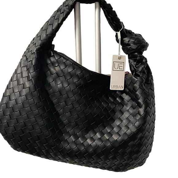 Urban Expansion Woven Hobo Shoulder Bag Black Vegan Leather NWT Sz 17”W x 11”T - Picture 1 of 8